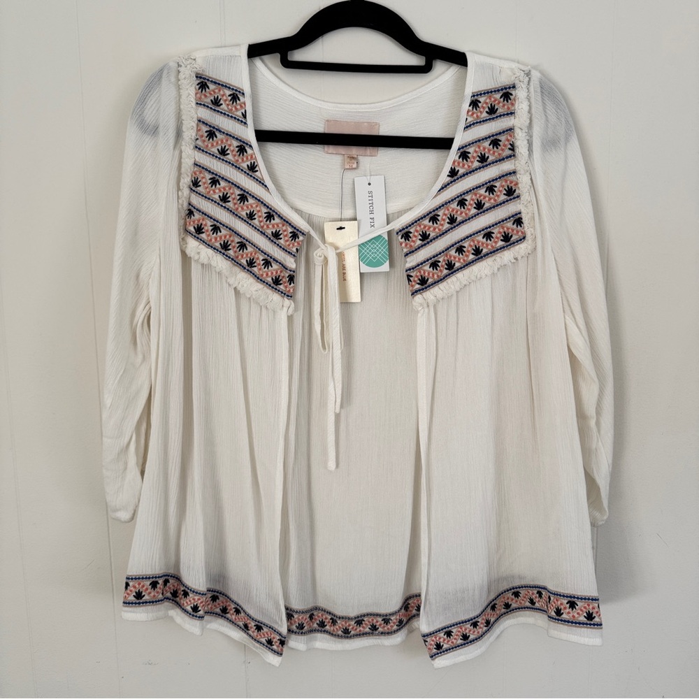 Skies Are Blue Embroidered Tie Neck Kimono